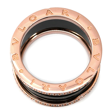 ブルガリ BVLGARI ビーゼロワン B-zero1 4バンド ダイヤ ブラック×ピンクゴールド K18PG セラミック ダイヤモンド #59(JP19) リング 指輪 黒 750PG 18金 セラミック 18号