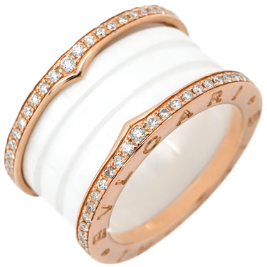 ブルガリ BVLGARI ビーゼロワン B-zero1 4バンド ダイヤリング ホワイト×ピンクゴールド K18PG セラミック ダイヤモンド #52(JP12) リング 指輪 750PG 18金 ホワイトセラミック 11号