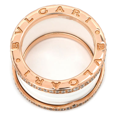 ブルガリ BVLGARI ビーゼロワン B-zero1 4バンド ダイヤリング ホワイト×ピンクゴールド K18PG セラミック ダイヤモンド #52(JP12) リング 指輪 750PG 18金 ホワイトセラミック 11号