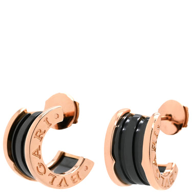 ブルガリ BVLGARI B-zero1 ビーゼロワン 347405 ブラック×ピンクゴールド K18PG セラミック ピアス 黒 Au750 18K 18金 セラミック フープピアス