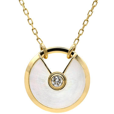 カルティエ Cartier アミュレット ドゥ カルティエ SM パールホワイト×イエローゴールド K18YG ダイヤモンド マザーオブパール ネックレス 750 18K 18金 1Pダイヤ シェル