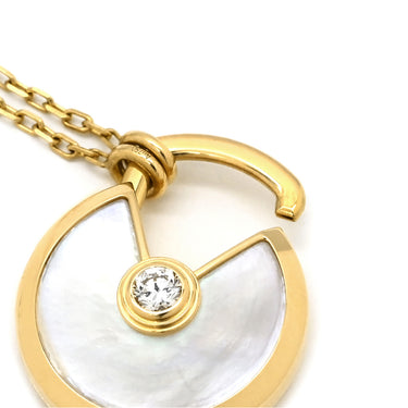カルティエ Cartier アミュレット ドゥ カルティエ SM パールホワイト×イエローゴールド K18YG ダイヤモンド マザーオブパール ネックレス 750 18K 18金 1Pダイヤ シェル