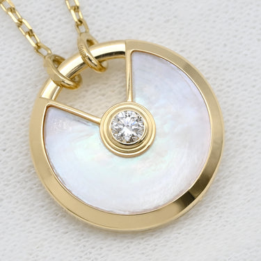 カルティエ Cartier アミュレット ドゥ カルティエ SM パールホワイト×イエローゴールド K18YG ダイヤモンド マザーオブパール ネックレス 750 18K 18金 1Pダイヤ シェル