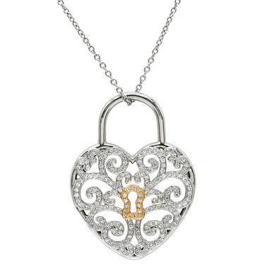 ティファニー Tiffany & Co エンチャント ハート ダイヤ ペンダント プラチナシルバー×ローズゴールド Pt950 ダイヤモンド K18PG ネックレス T＆Co. プラチナ 950 18K 750 PG 鍵穴 錠