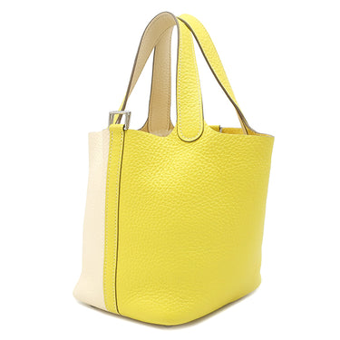 エルメス HERMES ピコタンロック PM カザック ライム×ナタ トリヨンクレマンス ハンドバッグ シルバー金具 黄色 アイボリー