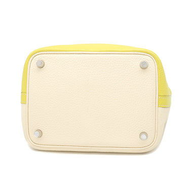 エルメス HERMES ピコタンロック PM カザック ライム×ナタ トリヨンクレマンス ハンドバッグ シルバー金具 黄色 アイボリー