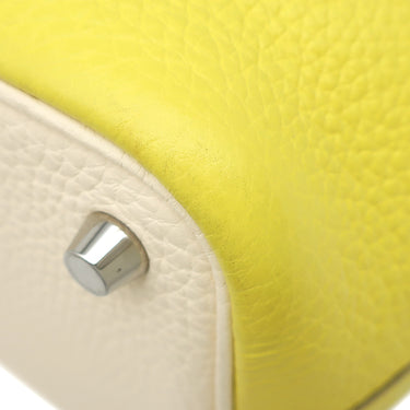 エルメス HERMES ピコタンロック PM カザック ライム×ナタ トリヨンクレマンス ハンドバッグ シルバー金具 黄色 アイボリー