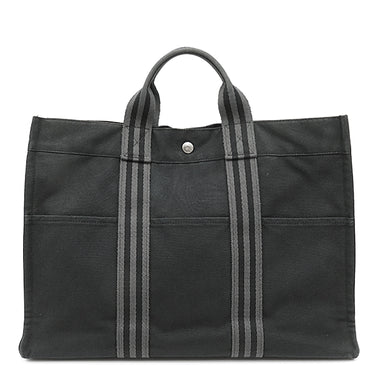 エルメス HERMES フールトゥ MM ブラック×グレー キャンバス トートバッグ シルバー金具 黒 グレー A4 ハンドバッグ トート