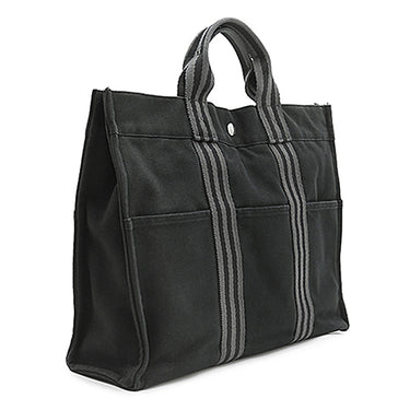 エルメス HERMES フールトゥ MM ブラック×グレー キャンバス トートバッグ シルバー金具 黒 グレー A4 ハンドバッグ トート