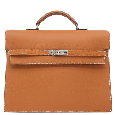 エルメス HERMES ケリー デペッシュ 34 ゴールド クシュベル ブリーフケース シルバー金具 茶 ビジネスバッグ