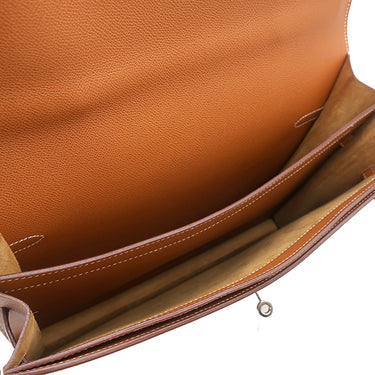 エルメス HERMES ケリー デペッシュ 34 ゴールド ブリーフケース シルバー金具 茶 ビジネスバッグ