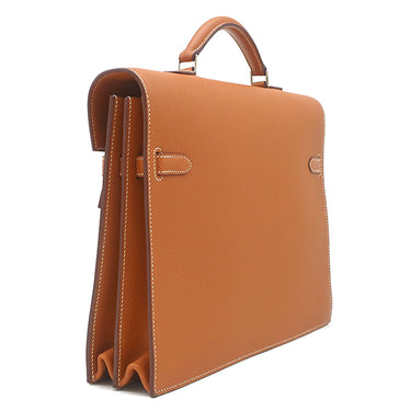 エルメス HERMES ケリー デペッシュ 34 ゴールド ブリーフケース シルバー金具 茶 ビジネスバッグ