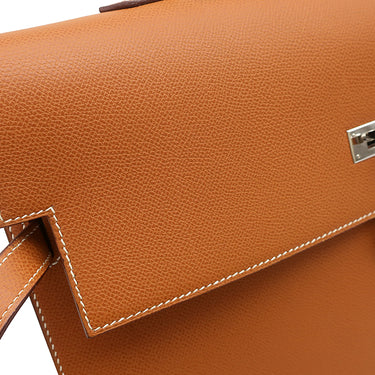 エルメス HERMES ケリー デペッシュ 34 ゴールド ブリーフケース シルバー金具 茶 ビジネスバッグ