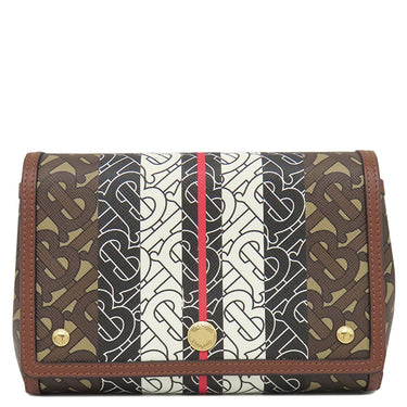 バーバリー BURBERRY TBモノグラム ショルダー ブラウン×マルチカラー コーティングキャンバス レザー ショルダーバッグ ゴールド金具 茶 白 黒 赤