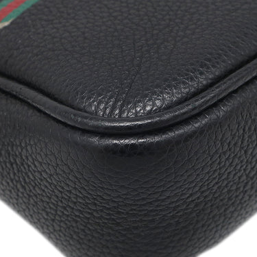 グッチ GUCCI ロゴ プリント ショルダー 574803 ブラック レザー ショルダーバッグ ヴィンテージ金具 黒 シェリーライン