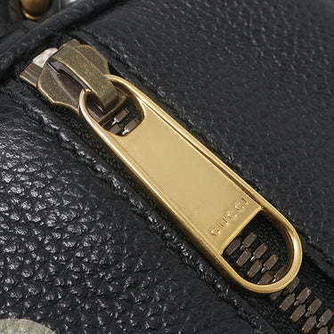 グッチ GUCCI ロゴ プリント ショルダー 574803 ブラック レザー ショルダーバッグ ヴィンテージ金具 黒 シェリーライン