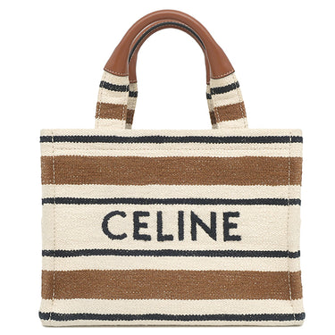 セリーヌ CELINE スモール カバ タイス 199162FO2.14ML ブラウン×マルチカラー コットン レザー 2WAYバッグ ゴールド金具 茶 白 黒 ロゴ ジャガード