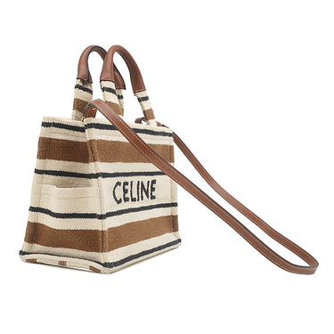 セリーヌ CELINE スモール カバ タイス 199162FO2.14ML ブラウン×マルチカラー コットン レザー 2WAYバッグ ゴールド金具 茶 白 黒 ロゴ ジャガード
