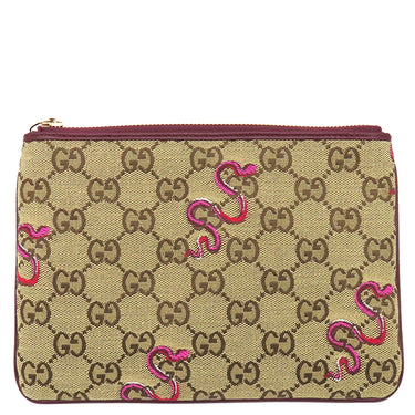 グッチ GUCCI スネーク柄 クラッチ 818855 ブラウン×ロッソアンコーラ GGキャンバス レザー クラッチバッグ ゴールド金具 茶 ボルドー ヘビ 蛇 ポーチ