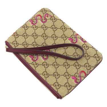 グッチ GUCCI スネーク柄 クラッチ 818855 ブラウン×ロッソアンコーラ GGキャンバス レザー クラッチバッグ ゴールド金具 茶 ボルドー ヘビ 蛇 ポーチ