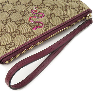 グッチ GUCCI スネーク柄 クラッチ 818855 ブラウン×ロッソアンコーラ GGキャンバス レザー クラッチバッグ ゴールド金具 茶 ボルドー ヘビ 蛇 ポーチ