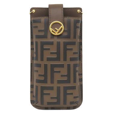 フェンディ FENDI ズッカ柄 フォンポーチ 8M0443 ブラウン レザー ショルダーバッグ ゴールド金具 総柄 フォンホルダー モバイルポーチ