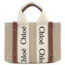 クロエ Chloe リネン製 Woody ミニトートバッグ CHC22AP237I2690U ホワイト×ブラウン リネン リネンキャンバス シャイニーカーフスキン 2WAYバッグ ハンドバッグ ショルダー