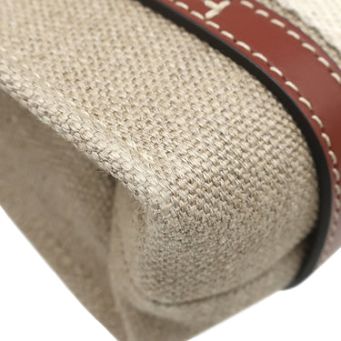 クロエ Chloe リネン製 Woody ミニトートバッグ CHC22AP237I2690U ホワイト×ブラウン リネン リネンキャンバス シャイニーカーフスキン 2WAYバッグ ハンドバッグ ショルダー