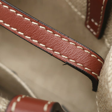 クロエ Chloe リネン製 Woody ミニトートバッグ CHC22AP237I2690U ホワイト×ブラウン リネン リネンキャンバス シャイニーカーフスキン 2WAYバッグ ハンドバッグ ショルダー