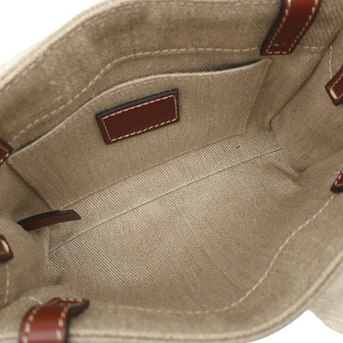 クロエ Chloe リネン製 Woody ミニトートバッグ CHC22AP237I2690U ホワイト×ブラウン リネン リネンキャンバス シャイニーカーフスキン 2WAYバッグ ハンドバッグ ショルダー