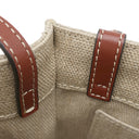 クロエ Chloe リネン製 Woody ミニトートバッグ CHC22AP237I2690U ホワイト×ブラウン リネン リネンキャンバス シャイニーカーフスキン 2WAYバッグ ハンドバッグ ショルダー