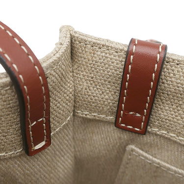 クロエ Chloe リネン製 Woody ミニトートバッグ CHC22AP237I2690U ホワイト×ブラウン リネン リネンキャンバス シャイニーカーフスキン 2WAYバッグ ハンドバッグ ショルダー