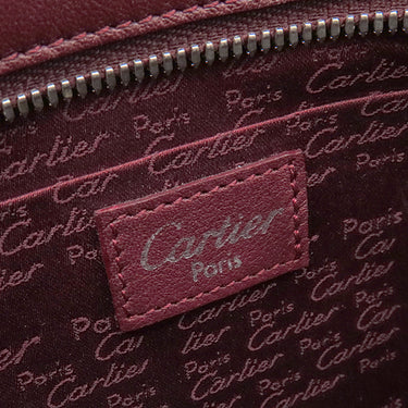カルティエ Cartier カボション ワンショルダーバッグ ボルドー レザー ハンドバッグ シルバー金具 赤