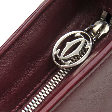 カルティエ Cartier カボション ワンショルダーバッグ ボルドー レザー ハンドバッグ シルバー金具 赤