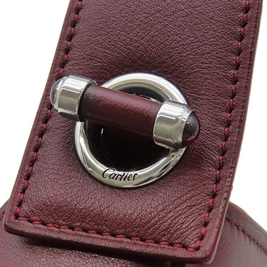 カルティエ Cartier カボション ワンショルダーバッグ ボルドー レザー ハンドバッグ シルバー金具 赤