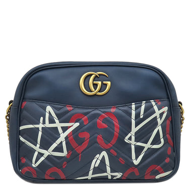 グッチ GUCCI GGマーモント ゴースト チェーンショルダー 443499 ネイビー レザー シェブロンキルティングレザー ショルダーバッグ マットゴールド金具