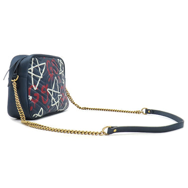 グッチ GUCCI GGマーモント ゴースト チェーンショルダー 443499 ネイビー レザー シェブロンキルティングレザー ショルダーバッグ マットゴールド金具