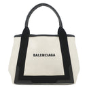バレンシアガ BALENCIAGA ネイビーカバス S 339933 ナチュラル×ブラック キャンバス レザー トートバッグ シルバー金具 黒 白 ロゴ トート Navy カバ