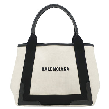 バレンシアガ BALENCIAGA ネイビーカバス S 339933 ナチュラル×ブラック キャンバス レザー トートバッグ シルバー金具 黒 白 ロゴ トート Navy カバ