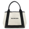 バレンシアガ BALENCIAGA ネイビーカバス S 339933 ナチュラル×ブラック キャンバス レザー トートバッグ シルバー金具 黒 白 ロゴ トート Navy カバ