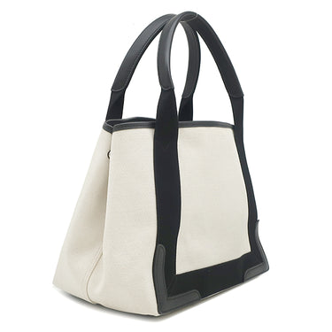 バレンシアガ BALENCIAGA ネイビーカバス S 339933 ナチュラル×ブラック キャンバス レザー トートバッグ シルバー金具 黒 白 ロゴ トート Navy カバ
