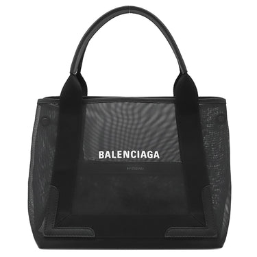 バレンシアガ BALENCIAGA ネイビーカバス S 339933 ブラック ポリエステル ラムスキン ポリエチレンテレフタレート トートバッグ シルバー金具 黒 ロゴ メッシュ トート Navy カバ