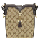 グッチ GUCCI ミニ バケット ショルダー 782919 ベージュ×エボニー GGキャンバス レザー ショルダーバッグ ゴールド金具 ブラウン ウェブストライプ