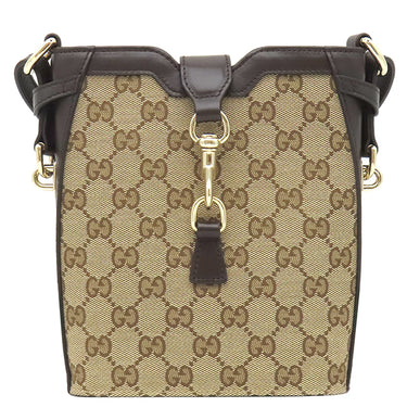 グッチ GUCCI ミニ バケット ショルダー 782919 ベージュ×エボニー GGキャンバス レザー ショルダーバッグ ゴールド金具 ブラウン ウェブストライプ