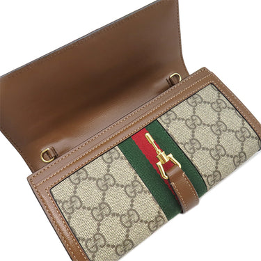 グッチ GUCCI ジャッキー1961 チェーン付き ウォレット 652681 ベージュ×エボニー GGスプリームキャンバス レザー チェーンウォレット ゴールド金具