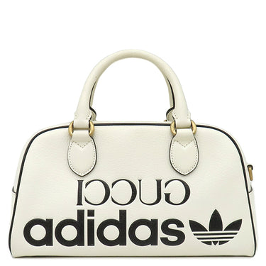 グッチ GUCCI adidasコラボ ミニ ボストン 702397 ホワイト レザー ボストンバッグ ヴィンテージ金具 白 黒 アディダス ショルダーストラップ欠品