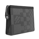ルイヴィトン LOUIS VUITTON ポシェット ヴォワヤージュ MM N60444 ブラック×グレー レザー ダミエグラフィット3Dキャンバス クラッチバッグ シルバー金具 セカンドバッグ