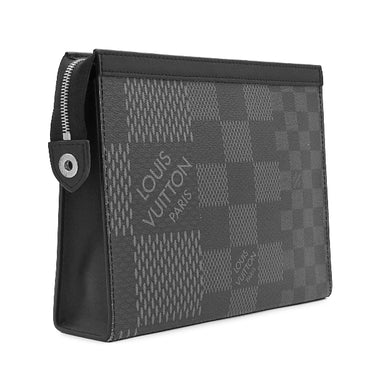 ルイヴィトン LOUIS VUITTON ポシェット ヴォワヤージュ MM N60444 ブラック×グレー レザー ダミエグラフィット3Dキャンバス クラッチバッグ シルバー金具 セカンドバッグ