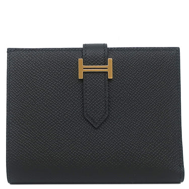 エルメス HERMES ベアンコンパクト ブラック ヴォーエプソン 二つ折り財布 ゴールド金具 黒