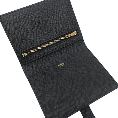エルメス HERMES ベアンコンパクト ブラック ヴォーエプソン 二つ折り財布 ゴールド金具 黒